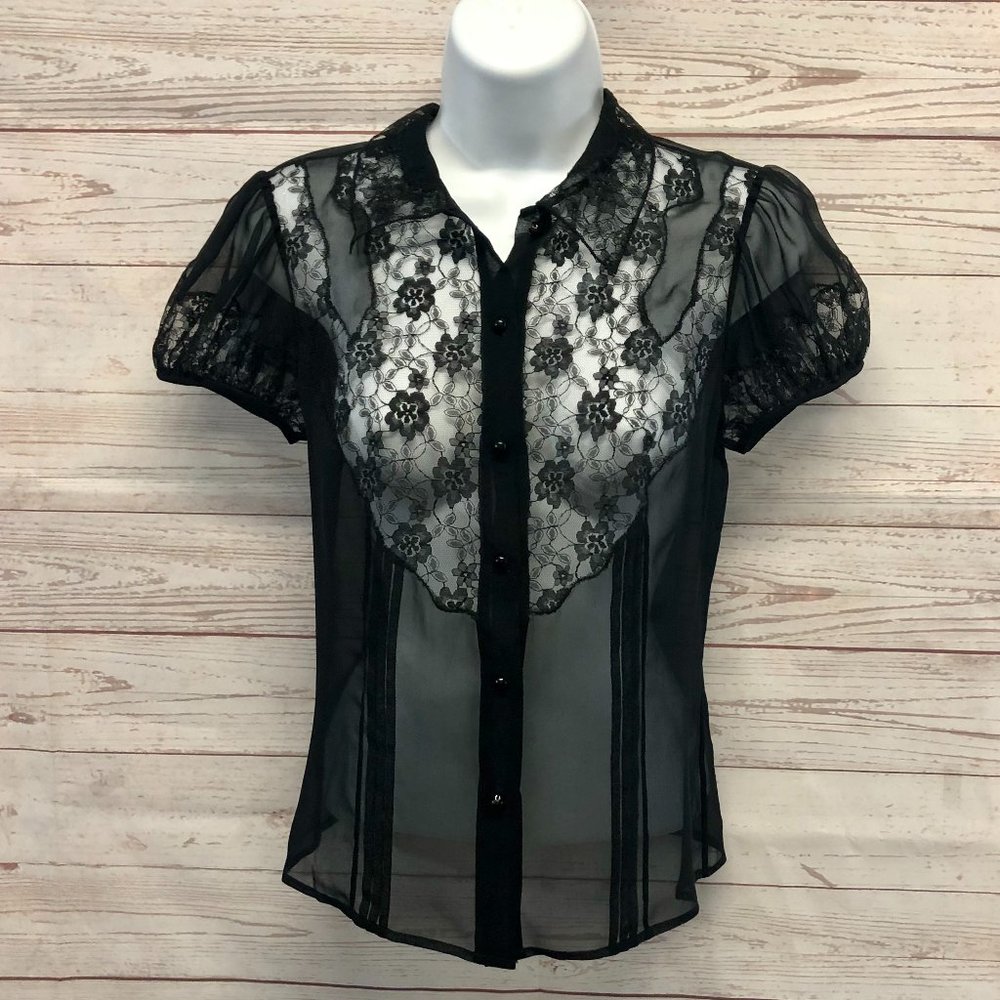 Betsey Johnson  Black Vintage lace  Chiffon blouse
